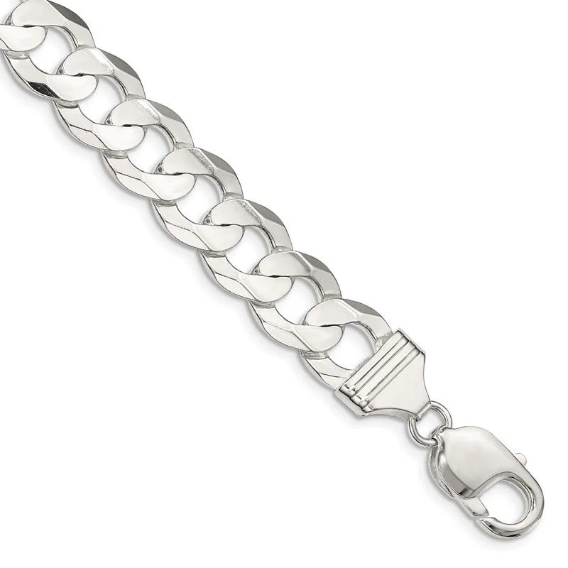 Personalized Gold Bracelets-Sterling Silver 11.9mm Concave Beveled Curb Chain Bracelet