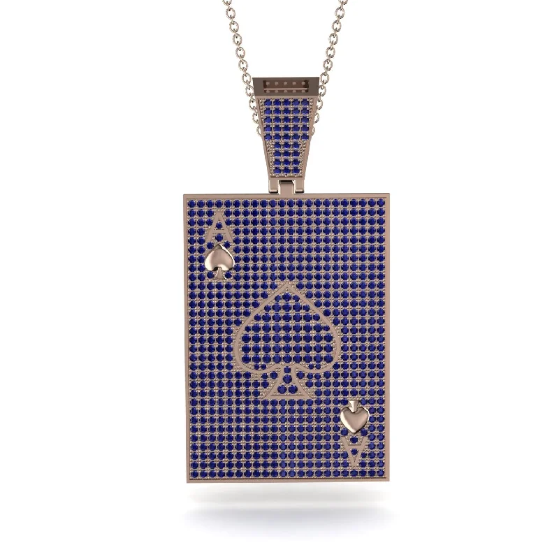 Elegant Crystal Pendant Necklaces-Ace Of Spades Sapphire Card Necklace - Tyler No. 74