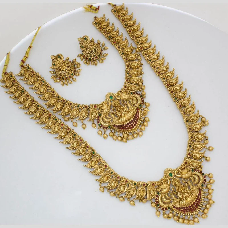 Simple Chain Necklaces-Manisha Jewellery Gold Plated Pota Stone Temple Double Necklace Set