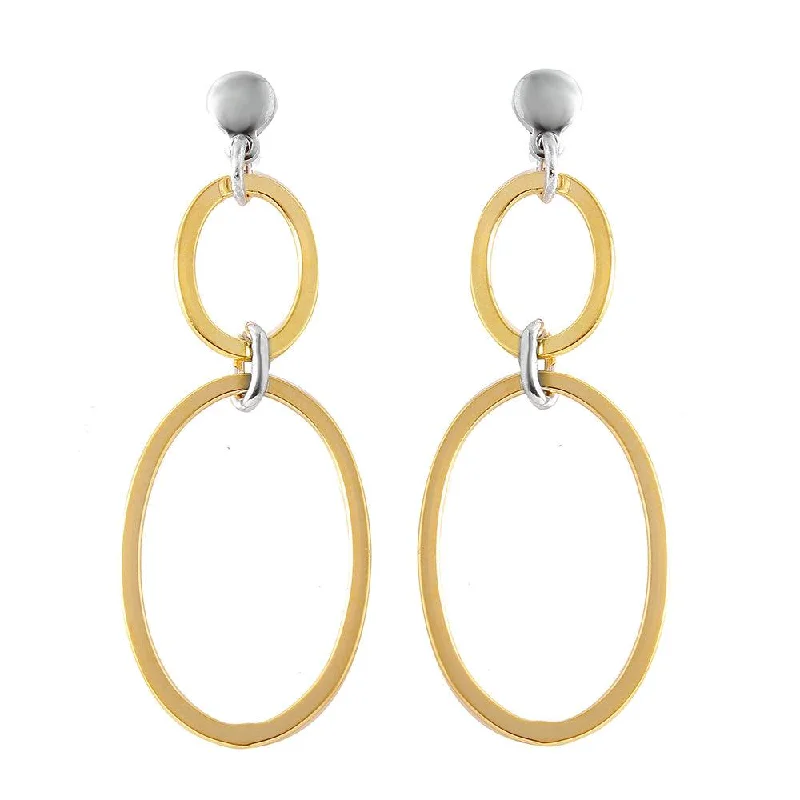 Diamond Hoop Earrings-Silver 925 Gold Plated Double Open Oval Earrings - ITE00070GP