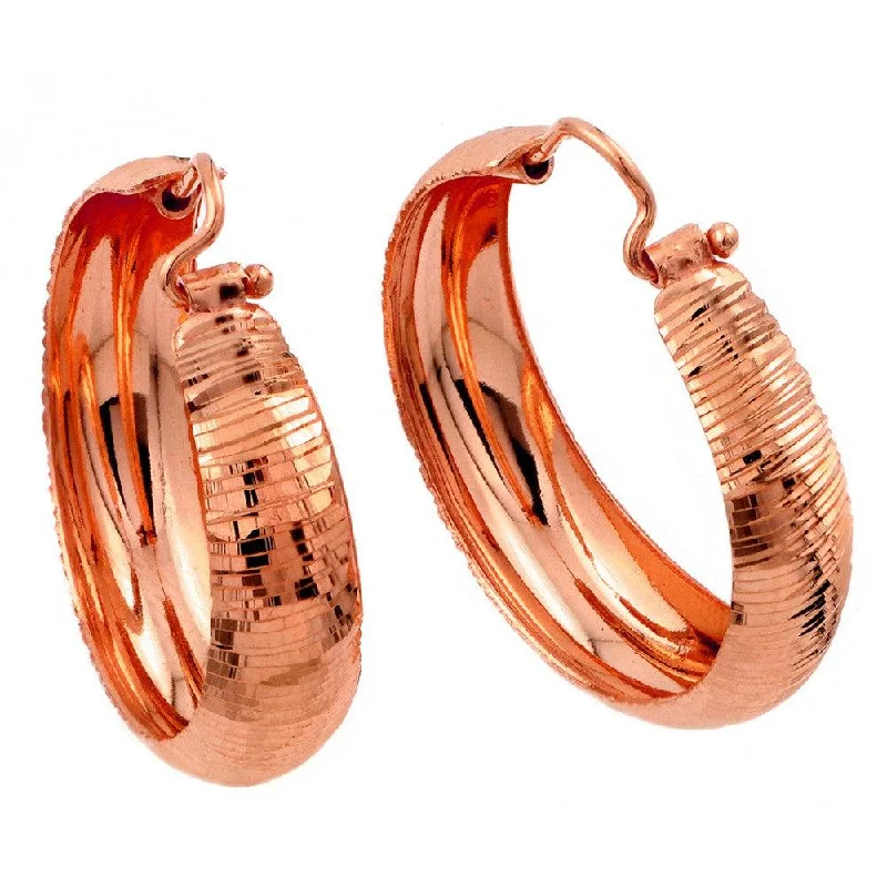 Elegant Crystal Earrings-Silver 925 Rose Gold Plated Hoop Earrings - ITE00078RGP