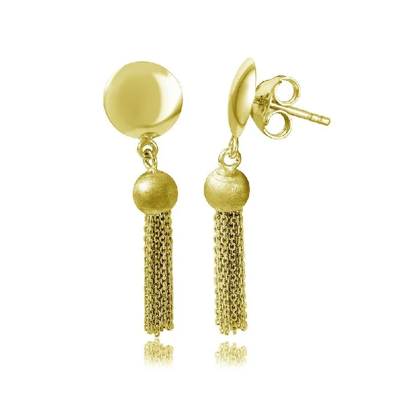 Long Silver Earrings-Gold Plated 925 Sterling Silver Hanging Bead with Multi Strands Earrings - DIE00003GP