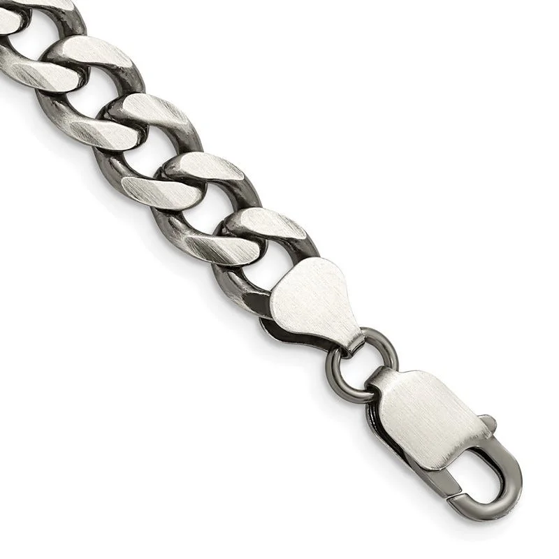 Chunky Leather Bracelets-Sterling Silver Antiqued 7.5mm Curb Chain Bracelet