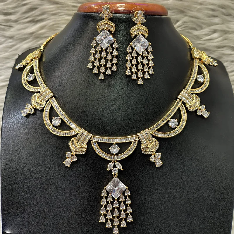 Beautiful Gold Choker Necklaces-Jain Jewellers Gold Plated American Diamond Necklace Set