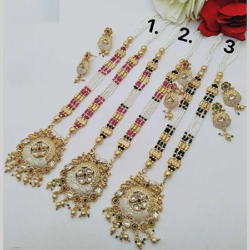 Fashionable Pendant Necklaces-FS Collection Gold Plated Long Necklace Set (1 Piece Only Assorted Design)