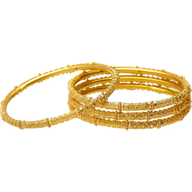 Elegant Bridal Bangles-22K Yellow Gold & Beaded Filigree Bangle Set (51.4 grams)