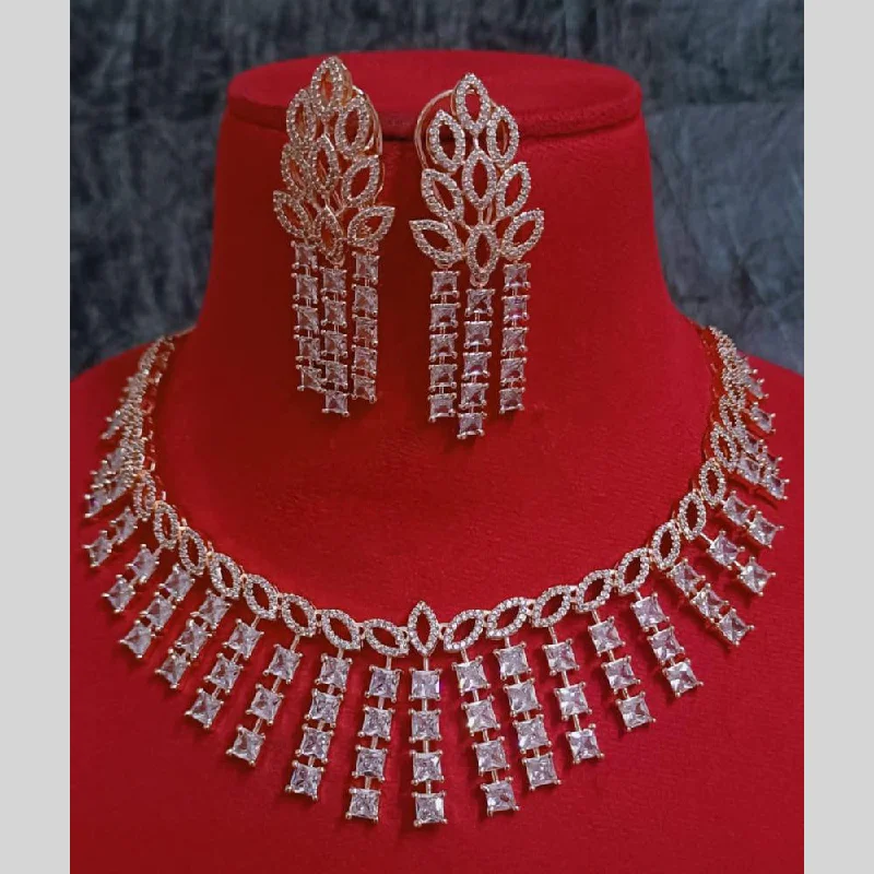 Boho Necklace for Women-FS Collection American Diamond Necklace Set