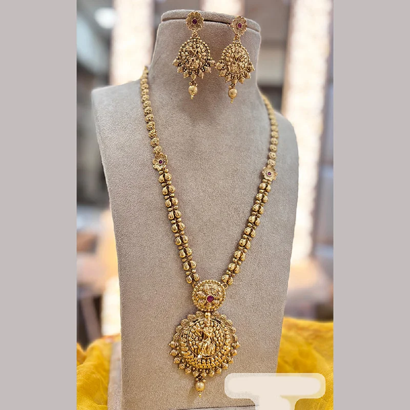 Layered Diamond Necklaces-Jewel Addiction Gold Plated Pota Stone Temple Long Necklace Set