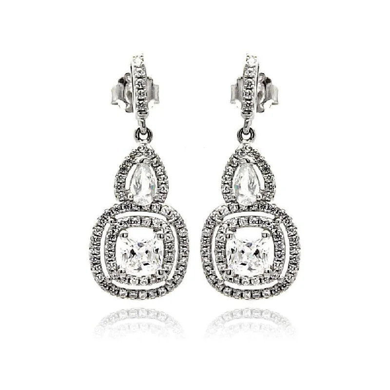 Minimalist Earrings for Women-Silver 925 Rhodium Plated Micro Pave Clear Teardrop Square CZ Dangling Stud Earrings - ACE00076