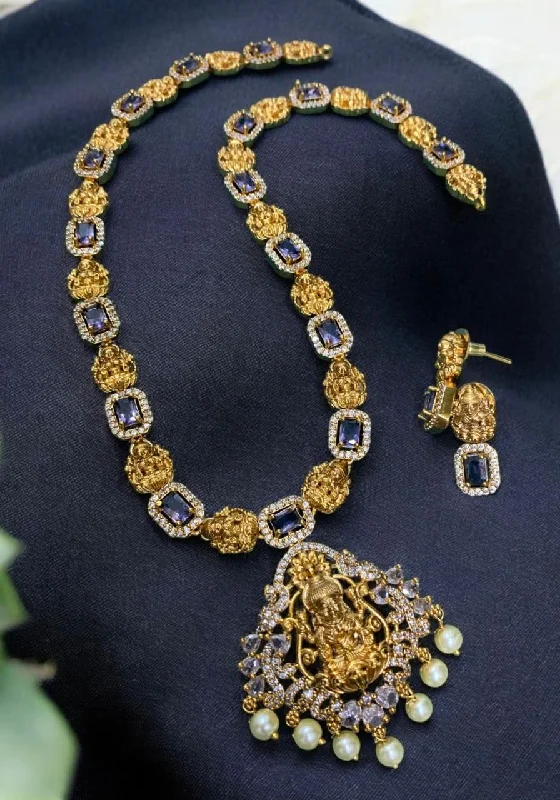 Luxury Gold Necklaces-Sona Creation Gold Plated Crystal Stone And Pearls Temple Necklace Set