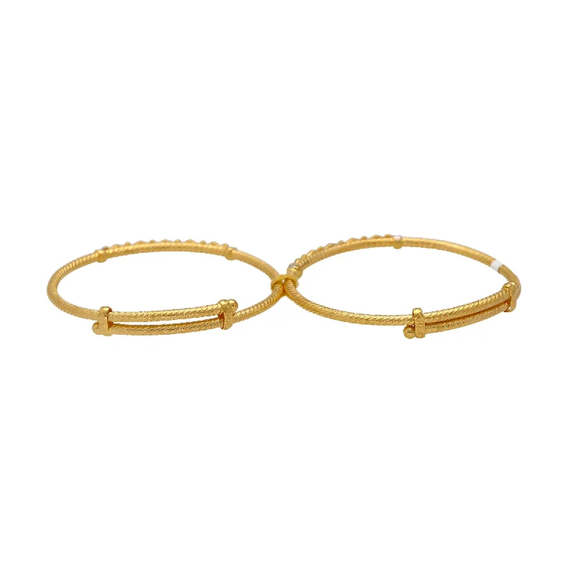 Traditional Wedding Bangle Sets-22K Yellow Gold Adjustable Engraved Baby Bangles