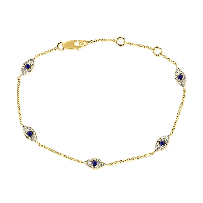 Beautiful Charm Bracelets-Evil Eye Bracelet with Sapphires & Diamonds