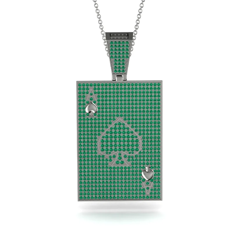 Stylish Gold Necklaces-Ace Of Spades Emerald Card Necklace - Tyler No. 21