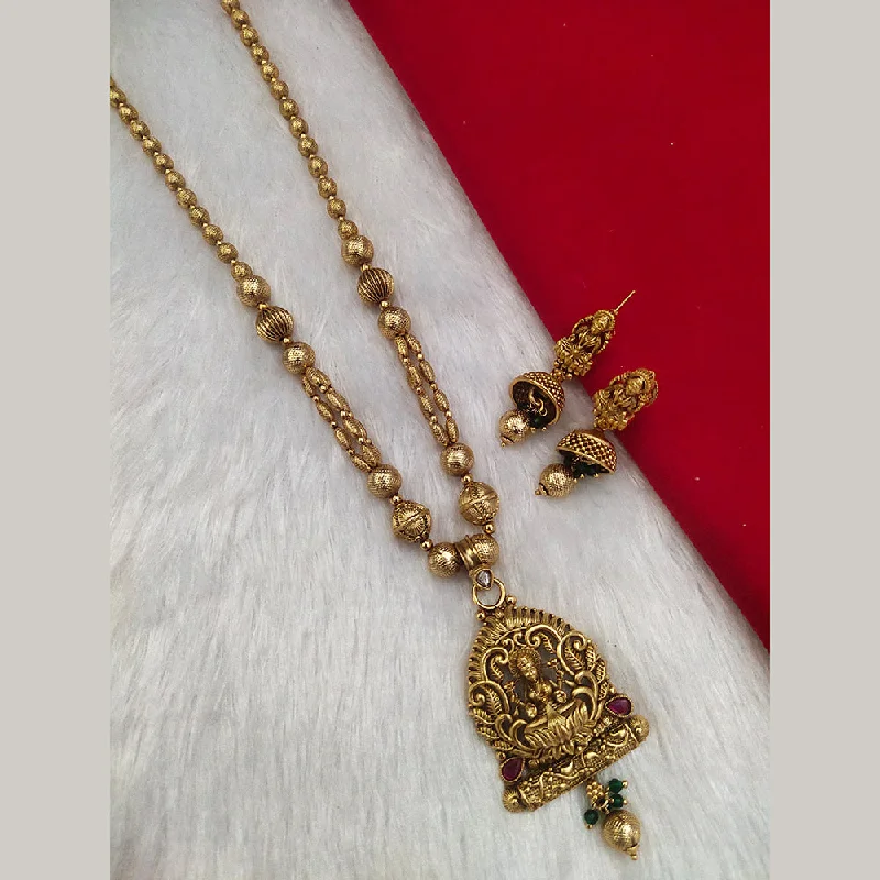 Layered Gemstone Necklaces-Kala Creation Gold Plated Pota Stone Temple Necklace Set