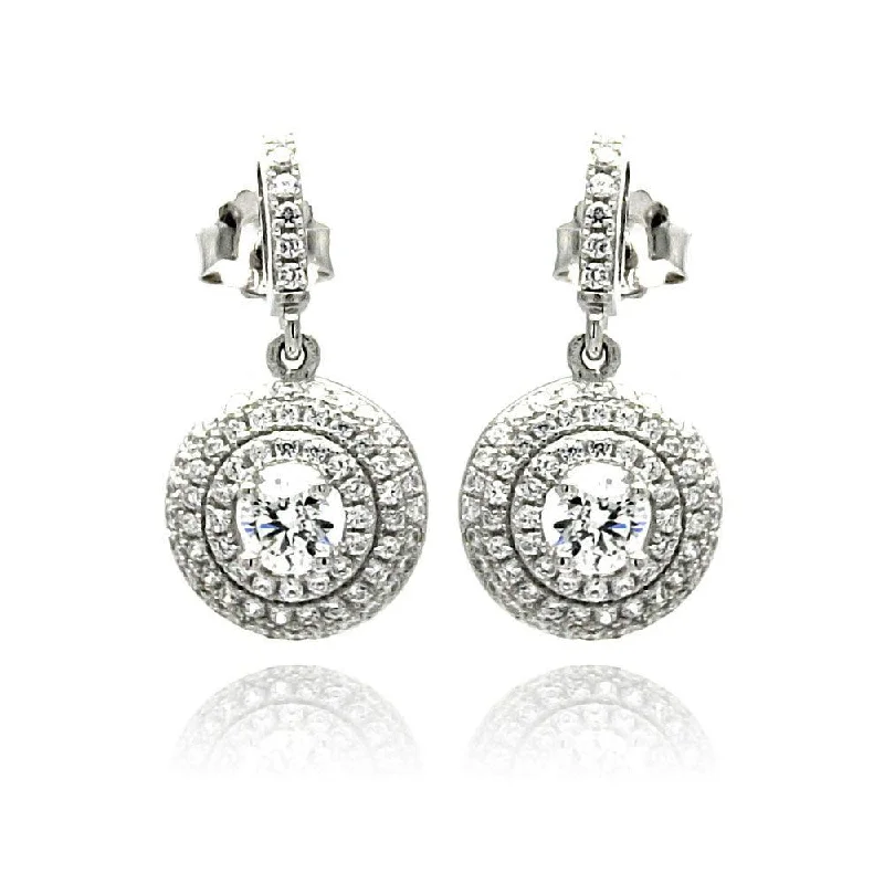 Silver Hoop Earrings-Silver 925 Rhodium Plated Micro Pave Clear Round CZ Dangling Stud Earrings - ACE00072