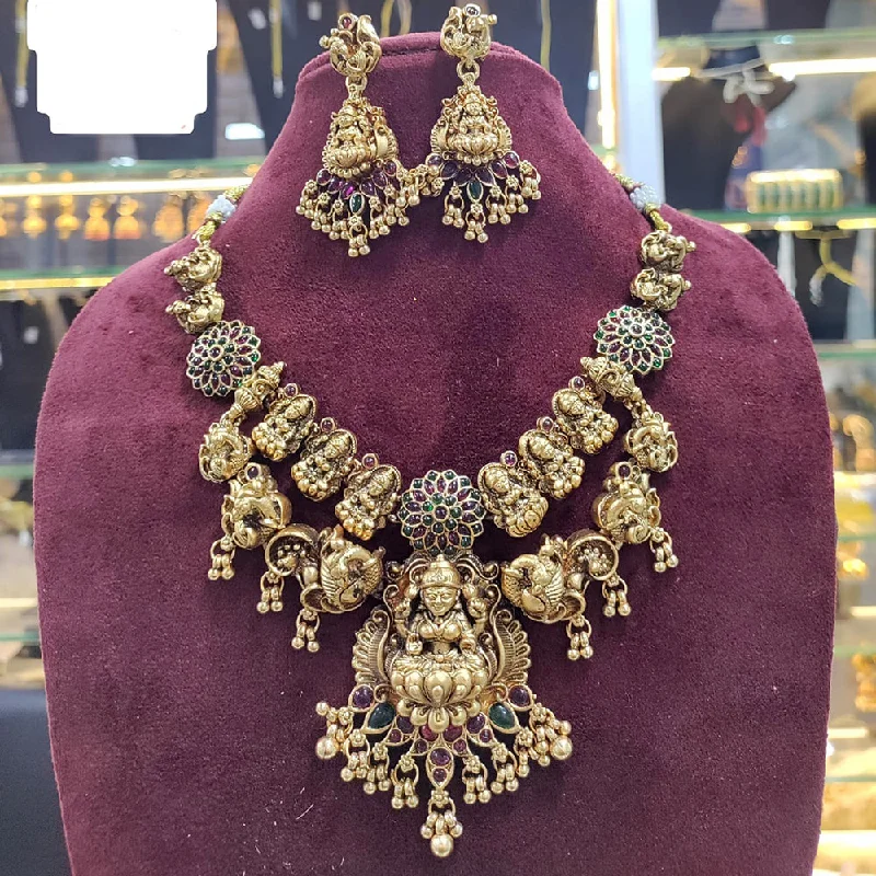 Fashionable Crystal Pendant Necklaces-Manisha Jewellery Gold Plated Pota Stone Temple Necklace Set