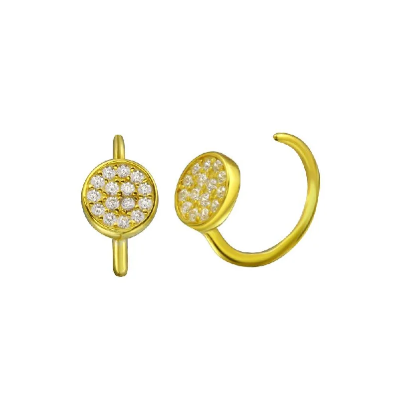 Elegant Crystal Earrings-Gold Plated 925 Sterling Silver CZ Disc Semi-Hoop Earring - STE01314GP