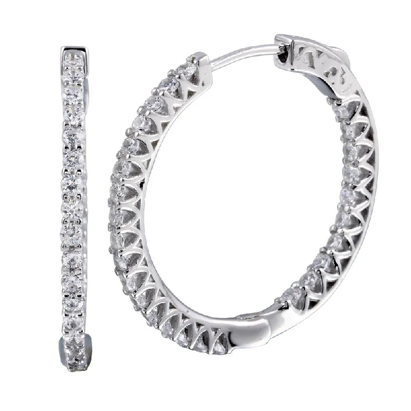 Cute Drop Earrings-Rhodium Plated 925 Sterling Silver Inside Out CZ Hoop Vault Lock Earring 30mm - STE01243