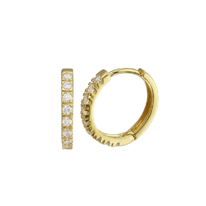 Trendy Wedding Earrings-Gold Plated 925 Sterling Silver Round CZ Hoop Earring 15mm - GME00032GP