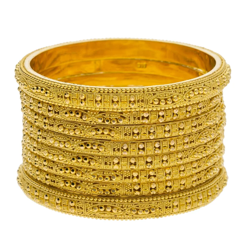 Bridal Bangle Sets-22K Yellow Gold Domed Bangles Set of 8 W/ Pronounced Gold Ball Design