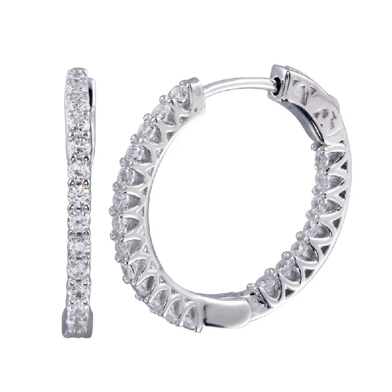 Contemporary Earrings-Rhodium Plated 925 Sterling Silver Inside Out CZ Hoop Vault Lock Earring 25mm - STE01242