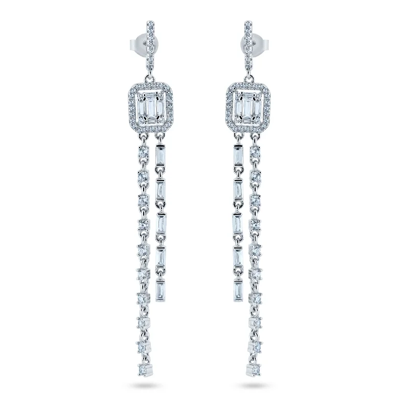 Elegant Gemstone Earrings-Rhodium Plated 925 Sterling Silver Dangling CZ Earrings - BGE00744