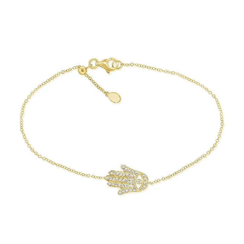 Designer Gold Bracelets-Elegant 14K Gold Diamond Hamsa Bracelet