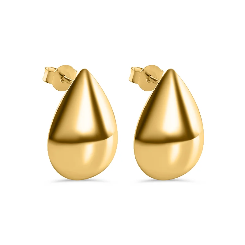 Wedding Drop Earrings-Gold Plated 925 Sterling Silver Teardrop 16mm x 21.5mm Stud Earring - ARE00041GP