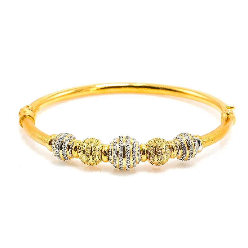 Personalized Silver Bangles-22K Multi Tone Gold Bangle W/ Yellow & White Gold Glass Blast Details on 5 Accent Balls