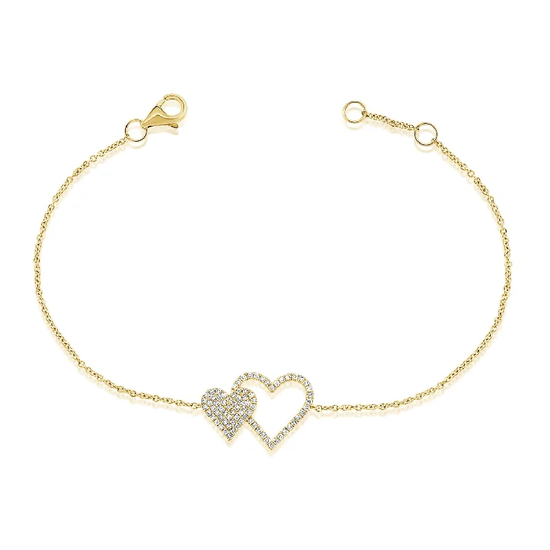 Beautiful Custom Charm Bracelets-Double Diamond Heart Chain Bracelet