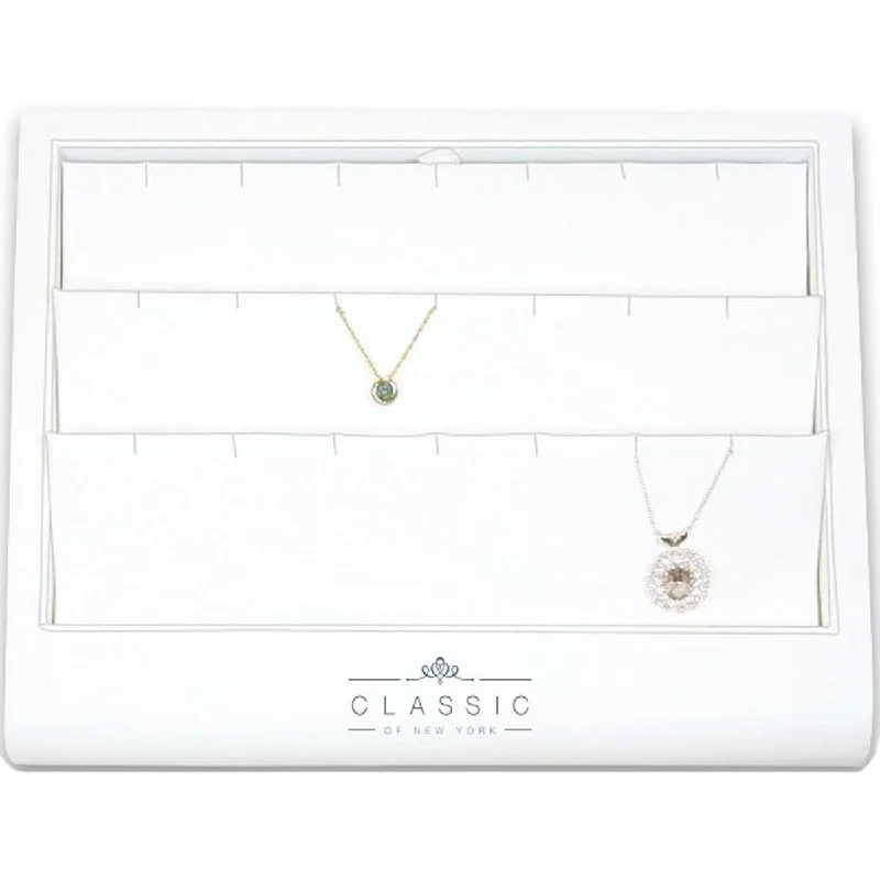 Customizable Gold Choker Necklaces-Classic Display - Pendant or Light Necklace White Leatherette, 18 Slots | DSP-018