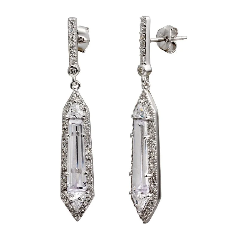 Large Dangle Earrings-Rhodium Plated 925 Sterling Silver Dangling Clear CZ Earrings - BGE00578CLR