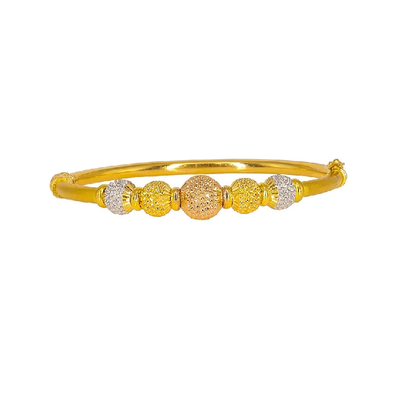 Modern Gold Bangles-22K Multi Tone Gold Bangle W/ Four Laser Mark Accent Balls