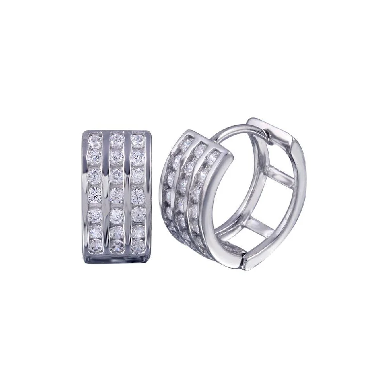 Gold Stud Earrings-Silver 925 Rhodium Plated Round Clear CZ huggie hoop Earrings - STE00687