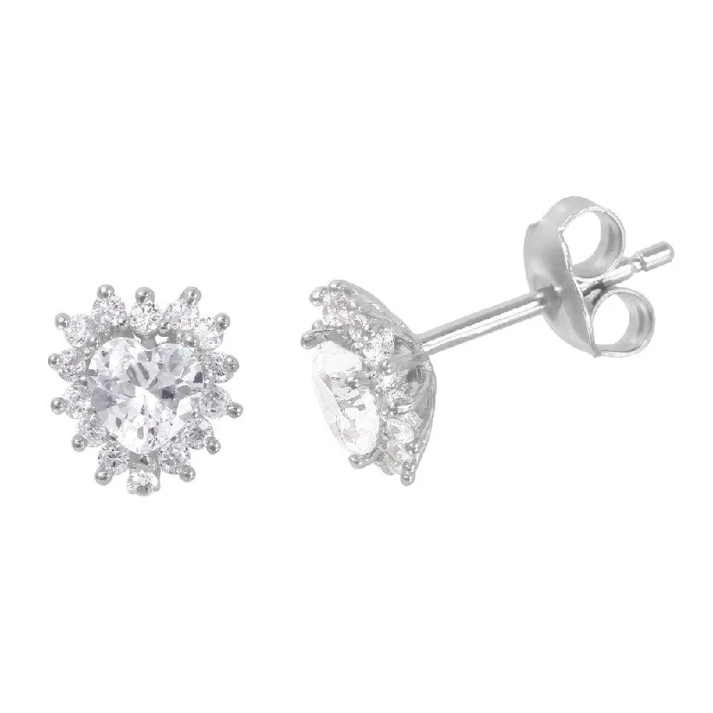 Fine Jewelry Earrings-Silver 925 Rhodium Plated CZ Heart Stud Earrings - GME00007