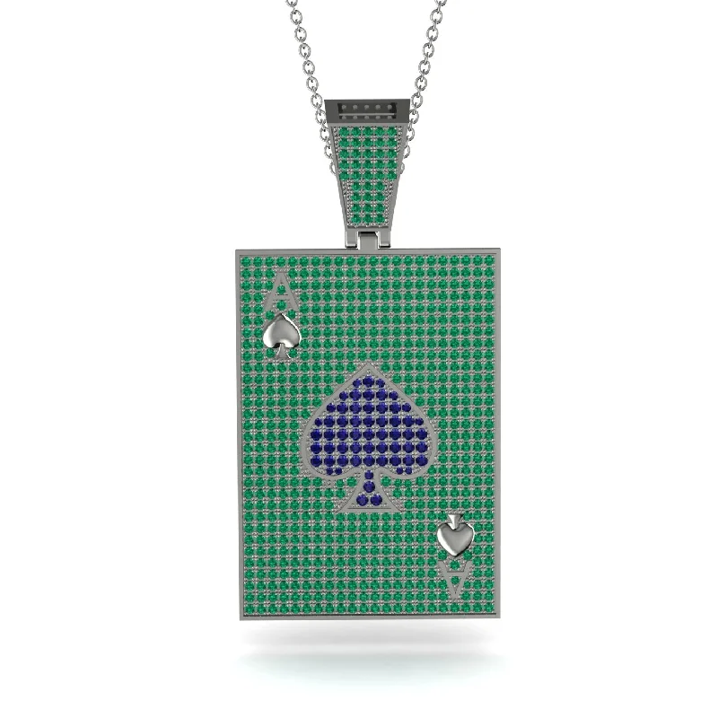 Long Statement Necklaces-Ace Of Spades Emerald Card Necklace - Tyler No. 30