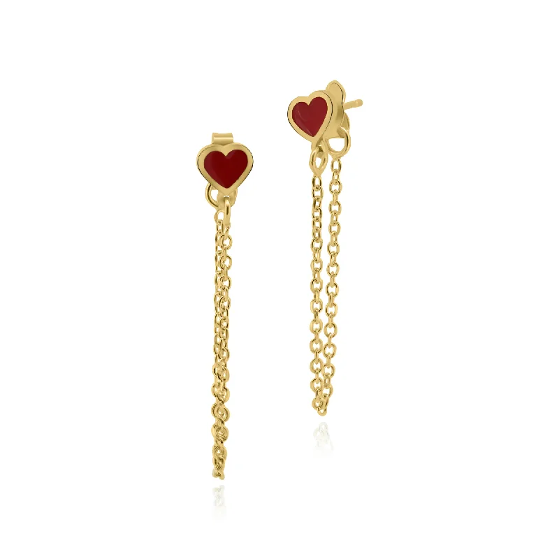 Everyday Earrings-Gold Plated 925 Sterling Silver Dangling Heart Red Enamel Stud Earrings - ITE00096-GP