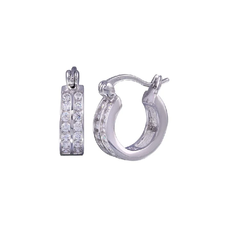 Big Statement Earrings-Silver 925 Rhodium Plated Round Clear CZ huggie hoop Earrings - STE00681