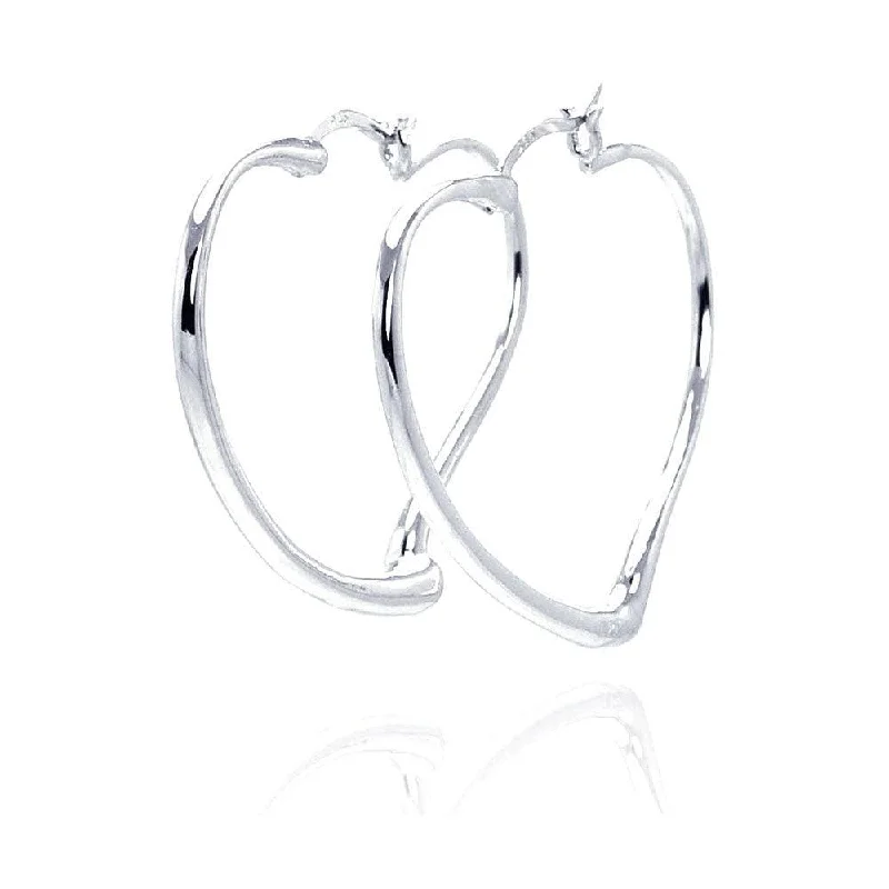 Cute Stud Earrings-Silver 925 Rhodium Plated Heart Hoop Earrings - STE00585