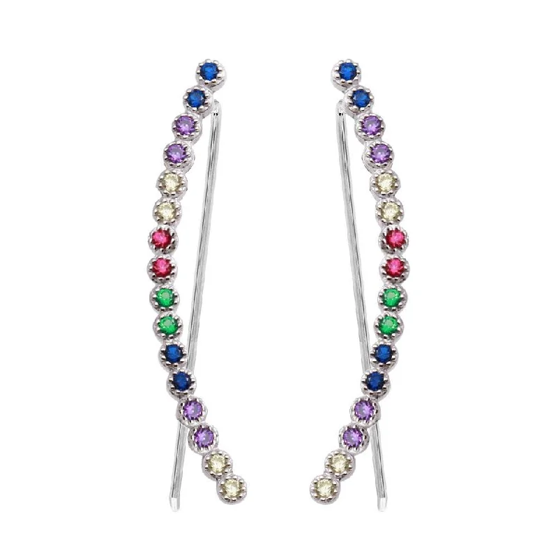 Beautiful Hoop Earrings-Rhodium Plated 925 Sterling Silver Multi-Colored CZ Stone Climbing Earrings - GME00071RBC