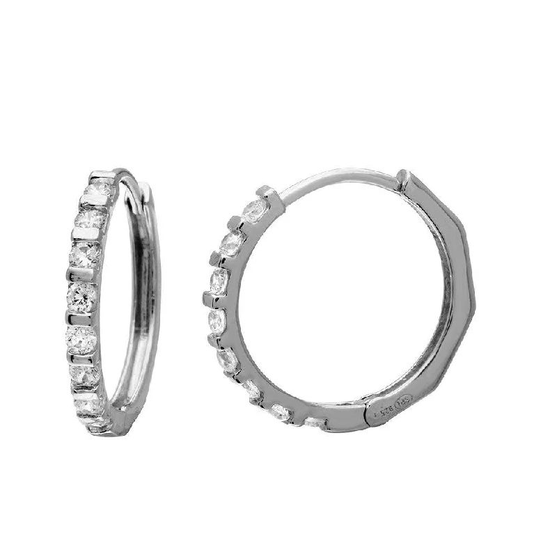 Luxury Drop Earrings-Silver 925 Rhodium Plated huggie hoop Earrings with CZ - GME00063