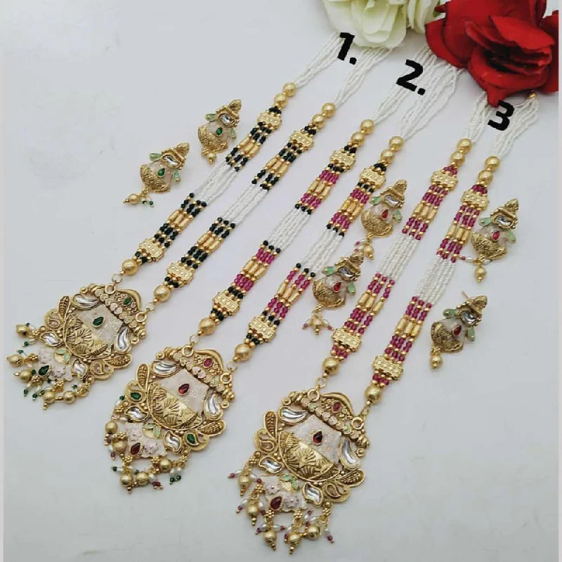 Statement Chain Necklaces-FS Collection Gold Plated Long Necklace Set (1 Piece Only Assorted Design)