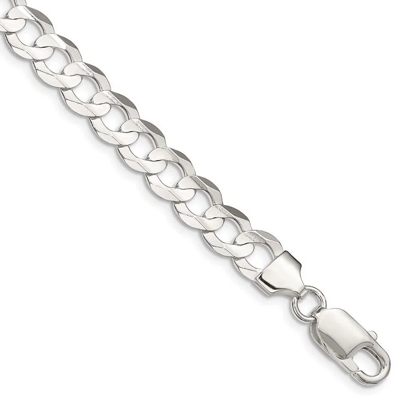 Unique Charms Bracelets-Sterling Silver 8mm Concave Beveled Curb Chain Bracelet