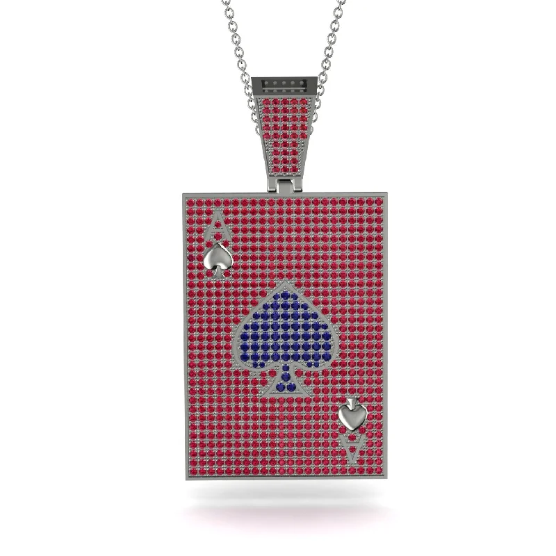 Silver Gemstone Necklaces-Ace Of Spades Ruby Card Necklace - Tyler No. 60