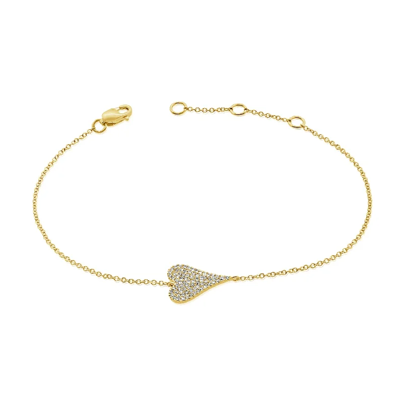 Stylish Leather Bracelets-14K Gold Heart Bracelet with Diamonds