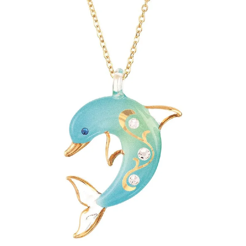 Luxury Name Necklaces-Turquoise Dolphin Necklace