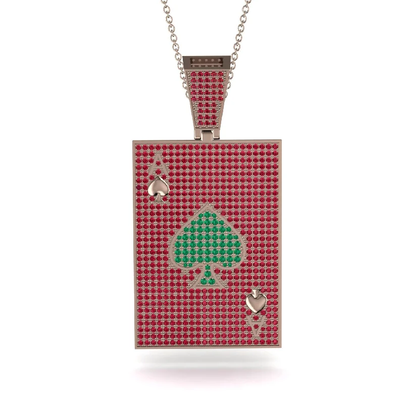 Luxury Wedding Necklaces-Ace Of Spades Ruby Card Necklace - Tyler No. 50