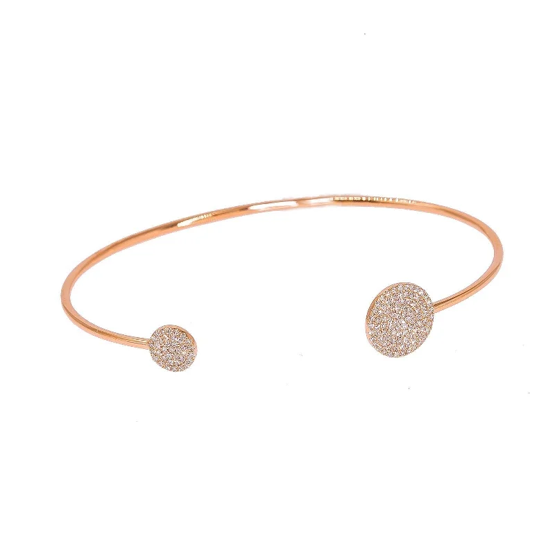 Crystal Bangles-14K Rose Gold Diamond Bangle W/ VS Diamonds & Round Accents on Open Cuff