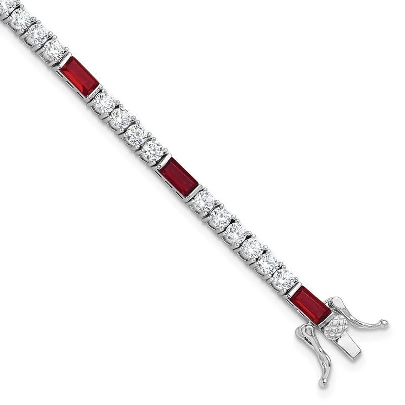 Colorful Charm Bracelets-Sterling Silver Rhodium-plated Red and White CZ 7.25 inch Tennis Bracelet