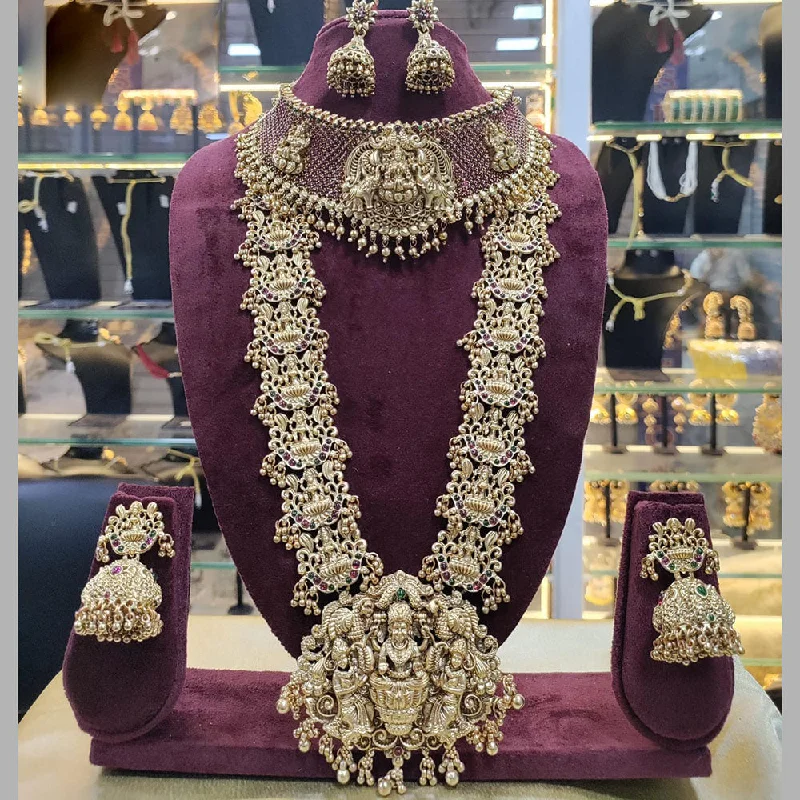 Layered Diamond Necklaces-Manisha Jewellery Gold Plated Pota Stone Temple Double Necklace Set